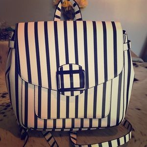 Blue and white striped backpack purse